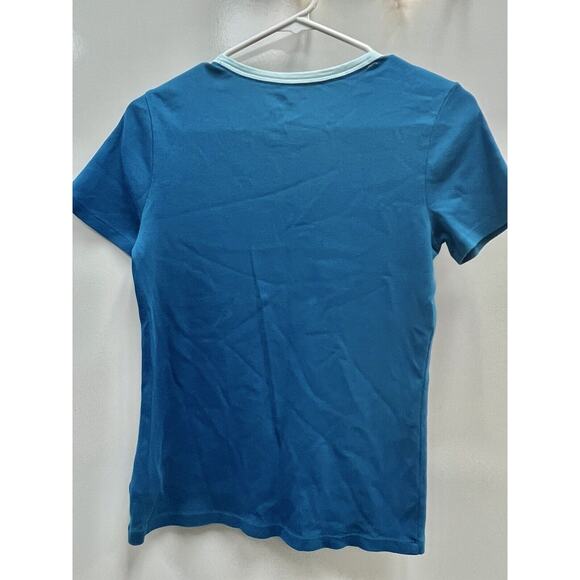 Lands' End XS X small Women's Cotton Crewneck T-Shirt Turquoise Blue Collar - Picture 2 of 7